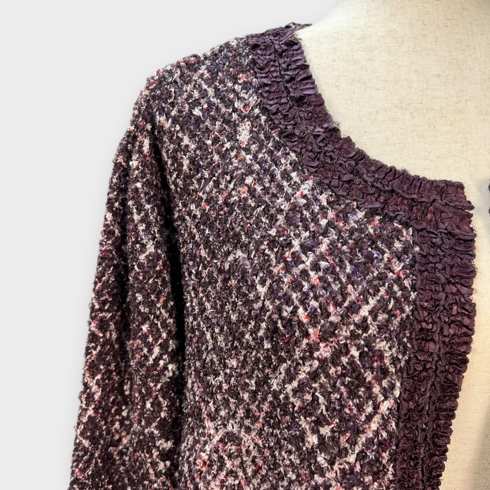 Chicos Travelers Open Cardigan Jacket Plum Burgundy Women 12-14 L Lagenlook Fall - Picture 3 of 14
